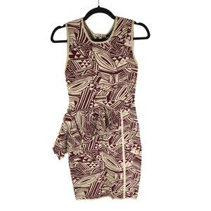 Eva Longoria Sleeveless Geometric Peplum Bodycon Dress Red & Beige Knit XS